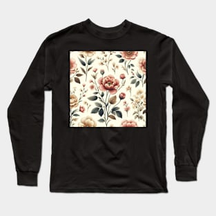 Simple Neutral Vintage Flower Pattern Long Sleeve T-Shirt